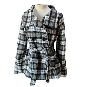 COPY - Max Rave Polyester/wool blend plaid Trench Coat - Sz Lg